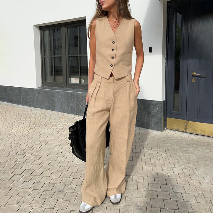 Damen elegante Anzug-Weste mit taillierter Passform und Weitem Bein Drune