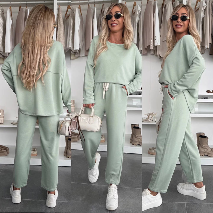 Damen lässiges Jogginganzug-Set mit verstellbarem Bund Drune