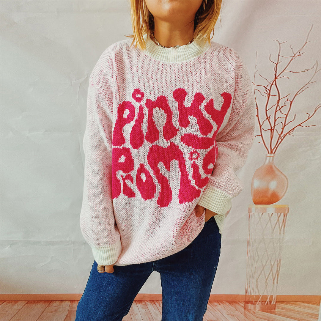 Damen lässiger Pullover mit einzigartigem Textdesign Drune
