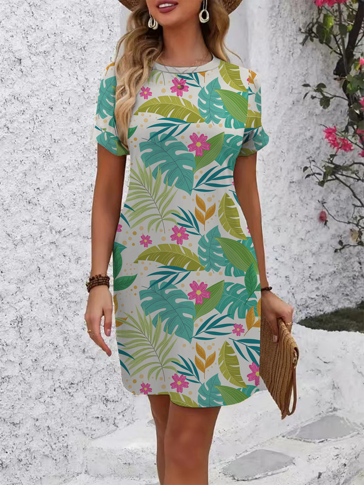 Damen lässiges Kurzarmkleid mit modernem Hahnentrittmuster und bequemer Passform Drune