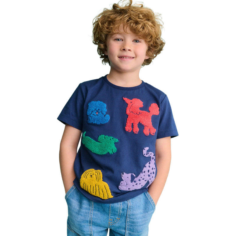 Jungen Kurzarm-T-Shirt mit buntem Tierapplikationsdesign Drune