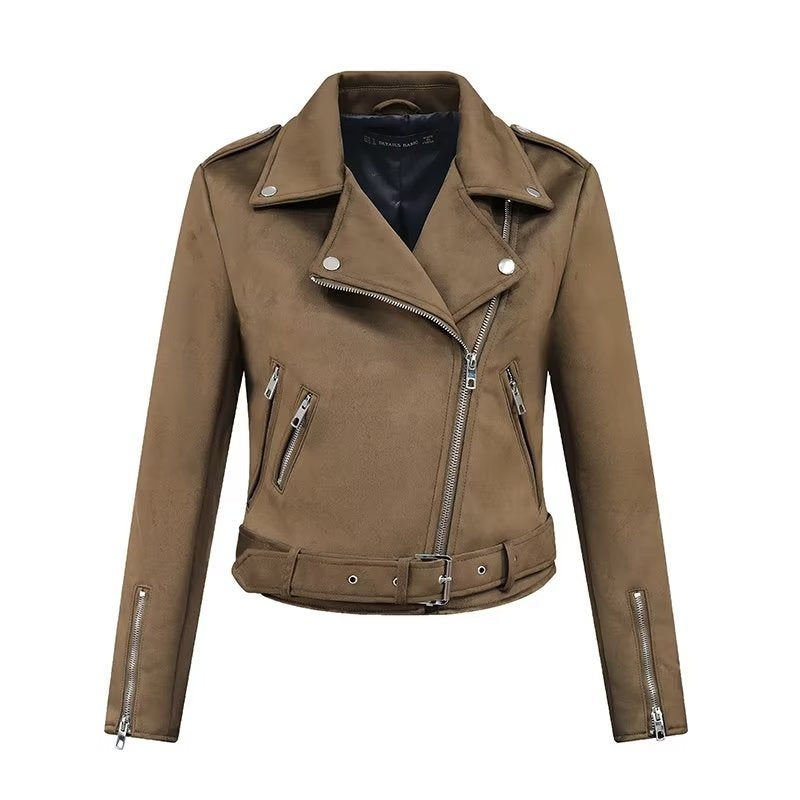 Damen stylische Bikerjacke im eleganten Wildleder-Look mit praktischen Taschen Drune