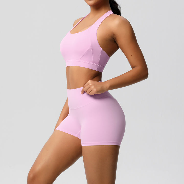 Damen Sport-BH und Hochbund-Shorts Set mit nahtloser Verarbeitung und atmungsaktiven Materialien Drune