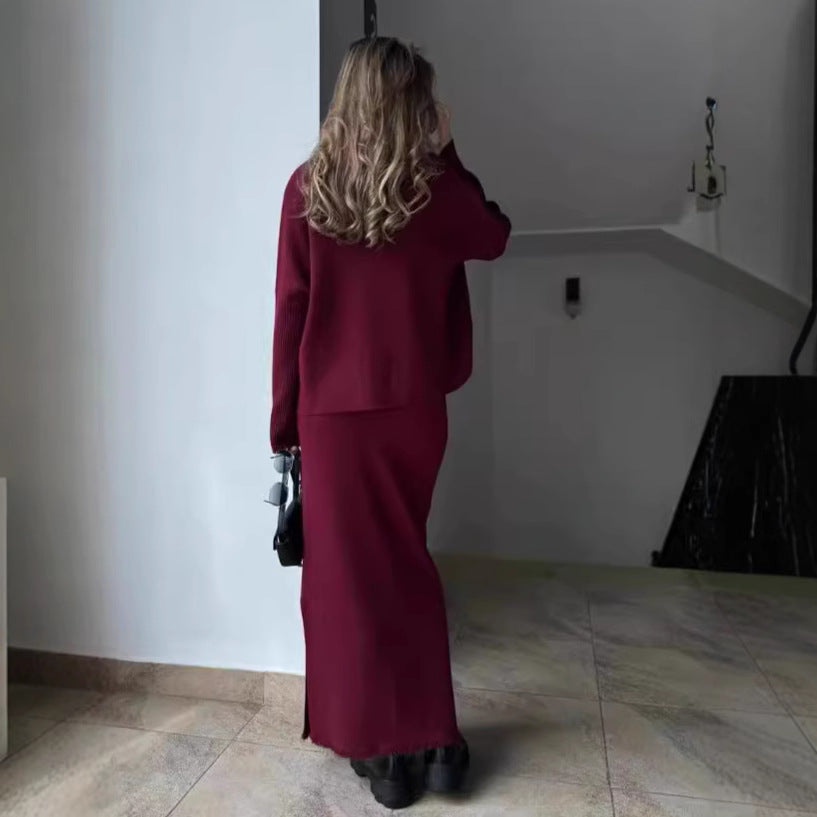Femme Chic Strick Maxi Kleid Set Drune