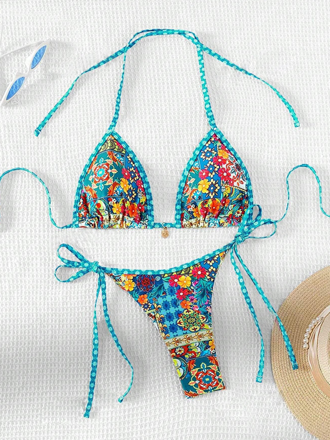Damen Triangel-Bikini mit floralem Design und verstellbaren Bändern Drune