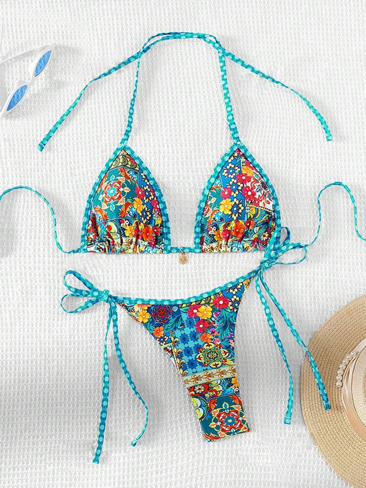 Damen Triangel-Bikini mit floralem Design und verstellbaren Bändern Drune
