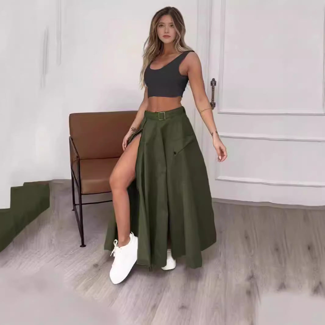 Damen Eleganter Rock mit hohe Taille und seitlichem Schlitze Drune