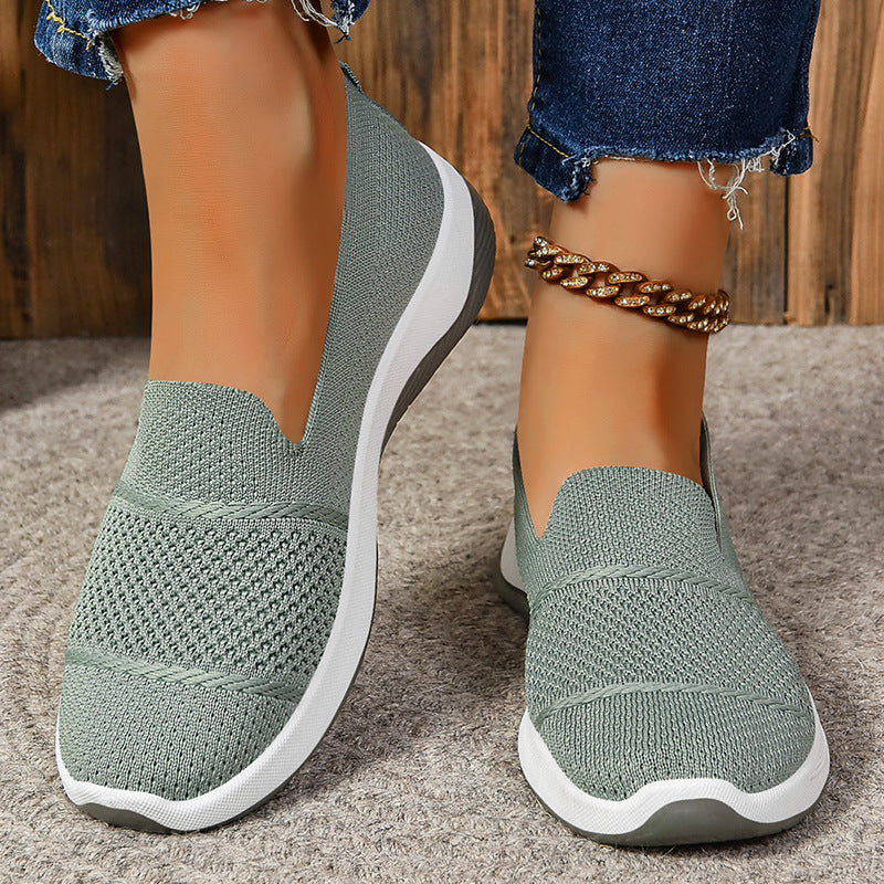 Damen nan eleganter Strick-Slipper mit verstärkter Zehenkappe, flexibler Dämpfungsplattform und Zuglasche Drune