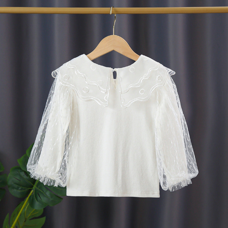 Mädchen elegante Bluse mit transparenten Tüllärmeln Drune