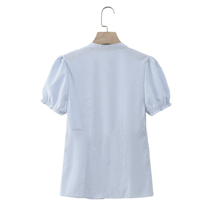 Damen Rüschenshirt mit elegantem V-Ausschnitt und taillierter Passform Drune