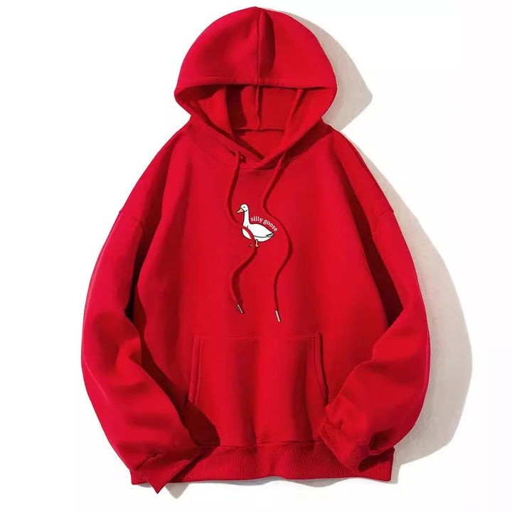 Damen Kapuzenpullover mit kreativem Gänsemotiv und weichem fleece innen Drune