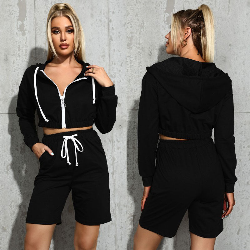 Damen Sportliches Set mit Kurzpullover und High-Waist Shorts Drune
