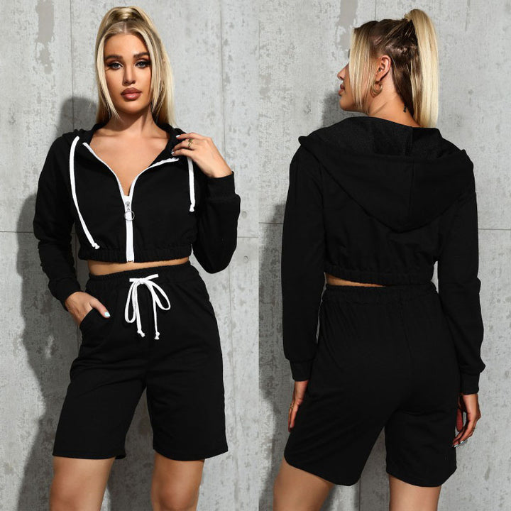 Damen Sportliches Set mit Kurzpullover und High-Waist Shorts Drune