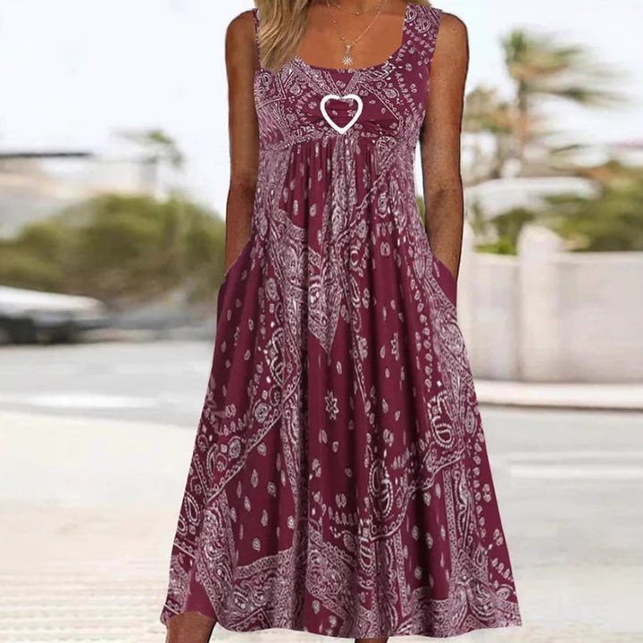 Damen nan luftiges Maxi-Kleid mit Paisley-Bandana-Print, geraffter Empire-Taille und praktischen Seitentaschen Drune