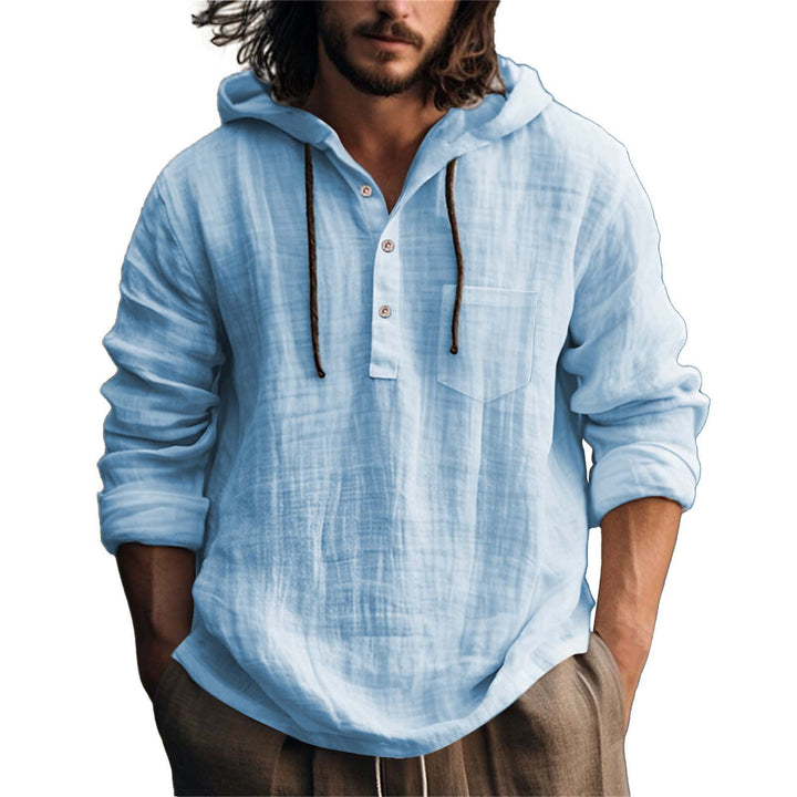 Herren lässiges Kapuzenshirt mit Knopfleiste und Brusttasche Drune