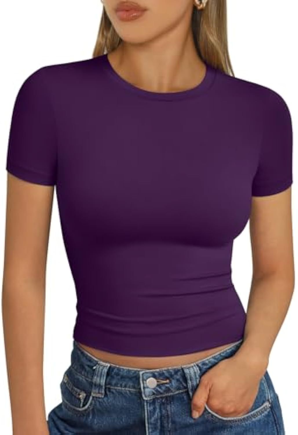 Damen figurbetontes Kurzarmshirt aus elastischem Material Drune