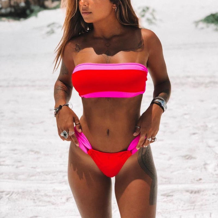 Damen Bandeau-Bikini mit kontrastrierenden Farben Drune