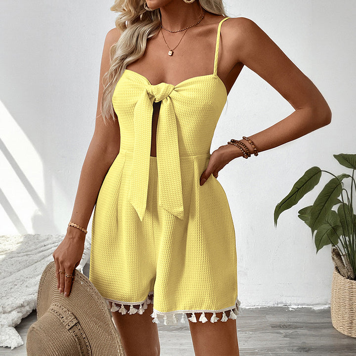 Damen lässiger Jumpsuit mit Schleifenmuster und lockerem Schnitt Drune