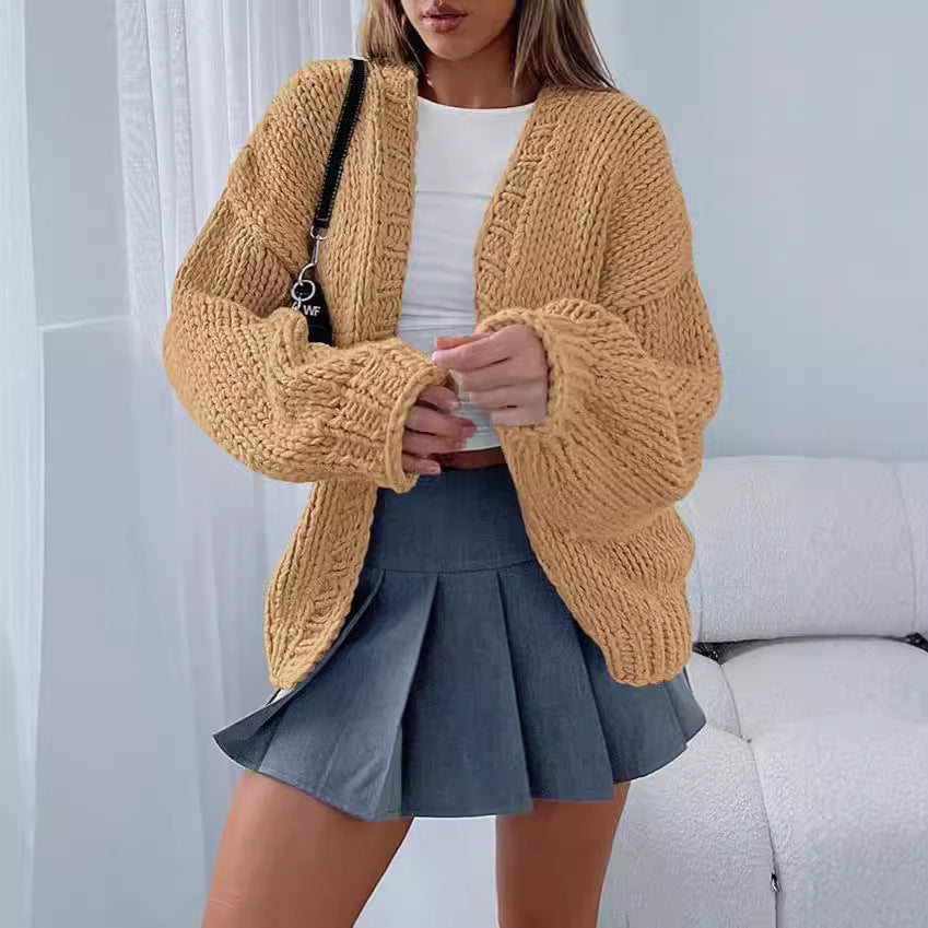 Damen weicher Strick-Cardigan mit voluminösen Ärmeln und offener Front Drune