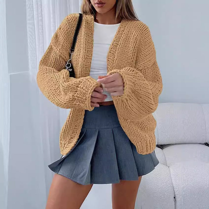 Damen weicher Strick-Cardigan mit voluminösen Ärmeln und offener Front Drune