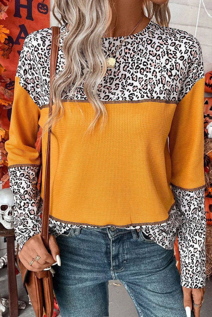 Damen modischer Langarm-Pullover mit einzigartigem Leoprint Drune