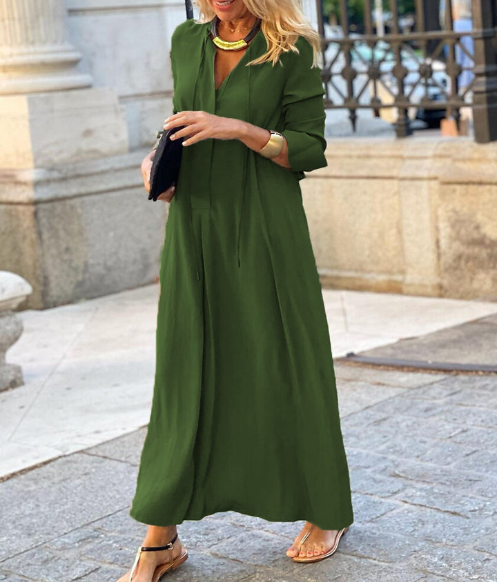 Damen Maxikleid mit eleganter Kapuze und lockerer Silhouette Drune
