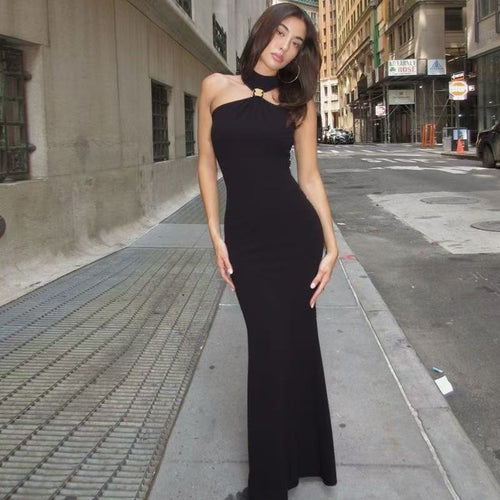 Damen Elegantes Maxikleid mit schickem Halterneck und figurbetonter Silhouette Drune