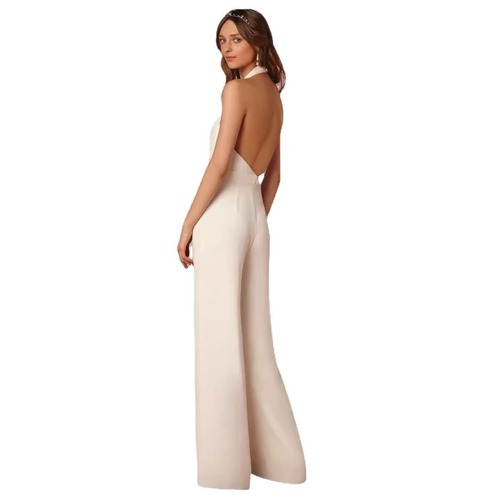 Damen Jumpsuit mit tiefem V-Ausschnitt und weiten Beinen Drune