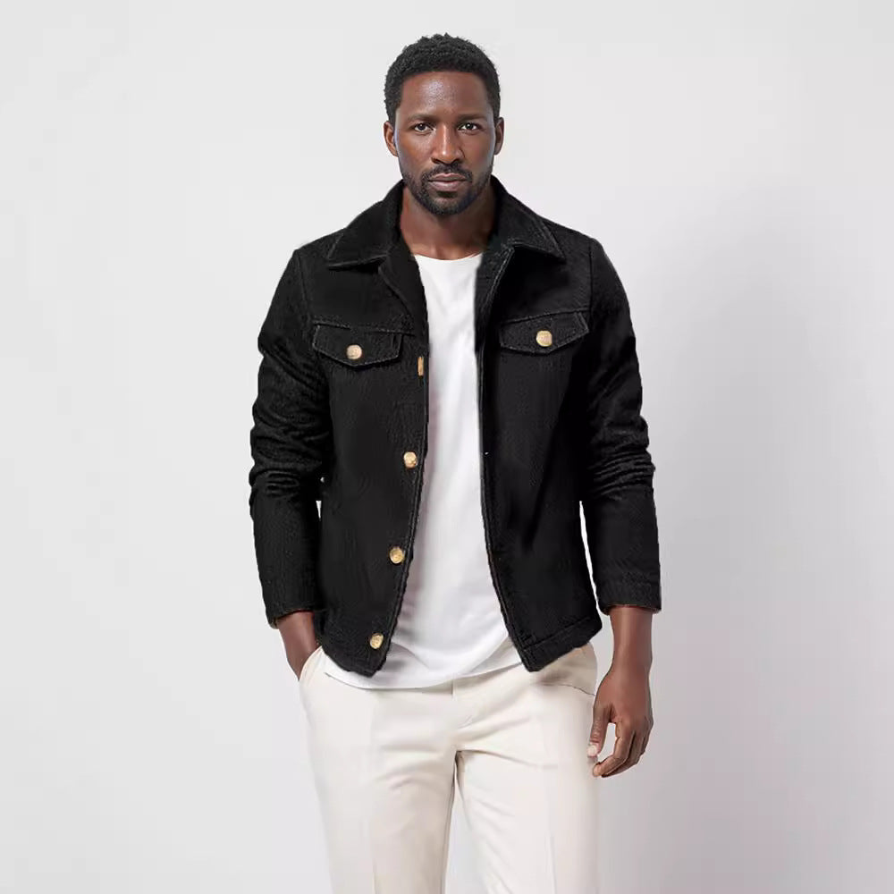 Herren modische Denimjacke mit Knopfleiste und Taschen Drune