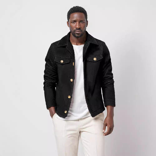 Herren modische Denimjacke mit Knopfleiste und Taschen Drune