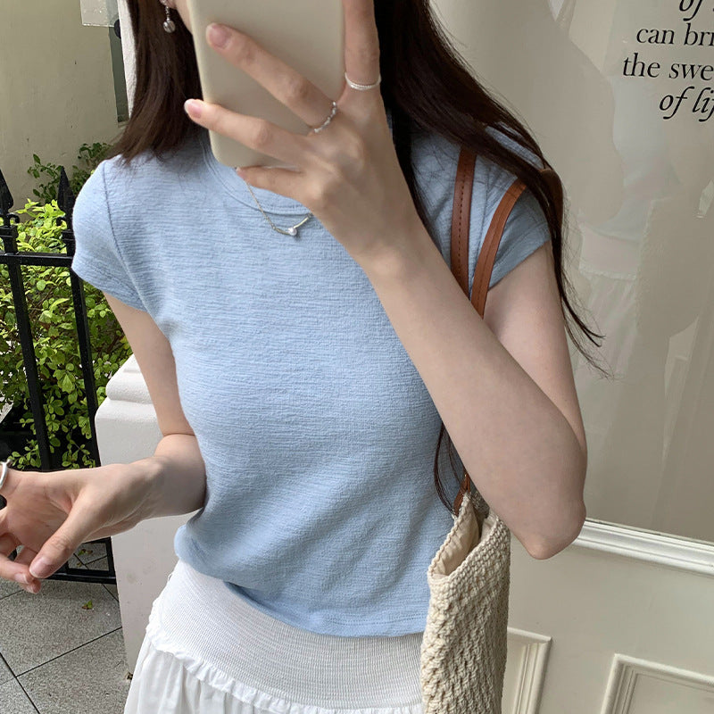 Damen Rundhals Kurzarm T-Shirt Slim Fit Grau
