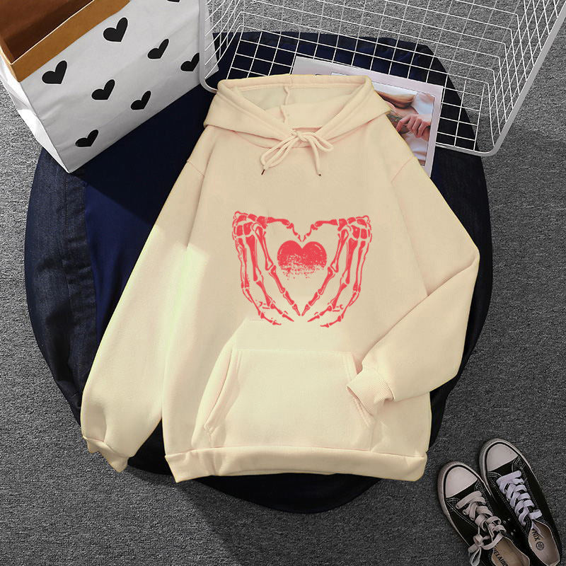 Unisex Oversized Kapuzenpullover mit auffälligem Herz-Knochen-Design Drune
