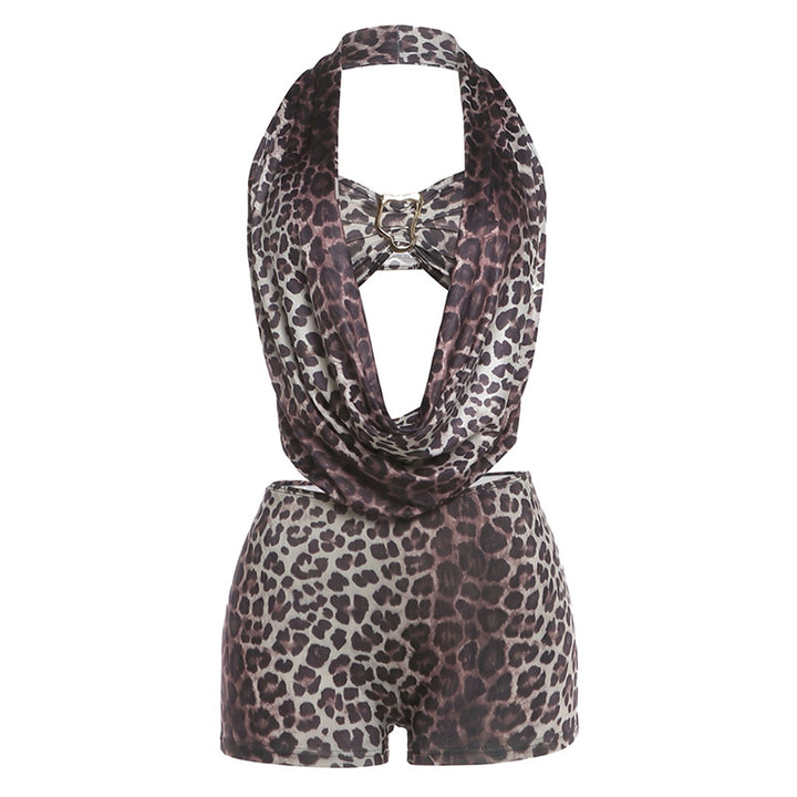 Damen Leopardenmuster Halterneck Overall Drune
