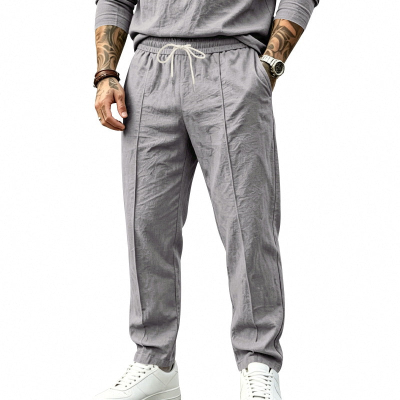 Herren nan tapered Freizeit-Chinohose mit elastischem Tunnelzugbund, dekorativer Bügelfalte und seitlichen Eingrifftaschen Drune
