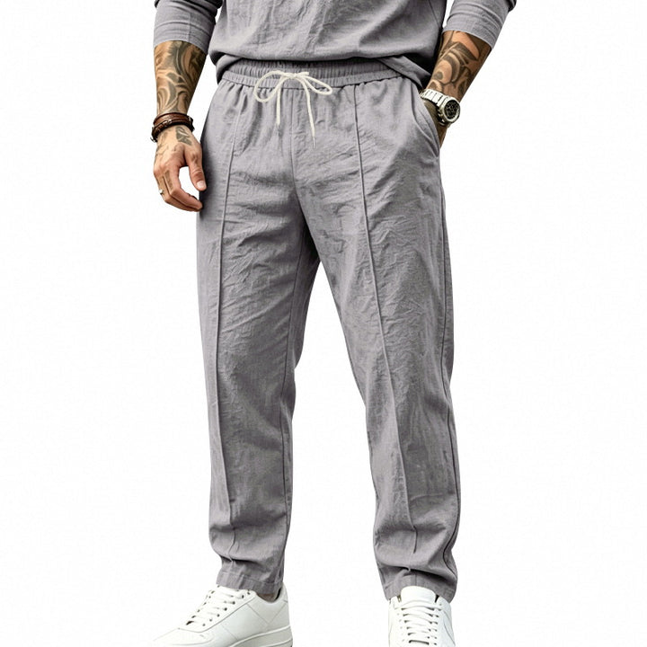 Herren nan tapered Freizeit-Chinohose mit elastischem Tunnelzugbund, dekorativer Bügelfalte und seitlichen Eingrifftaschen Drune