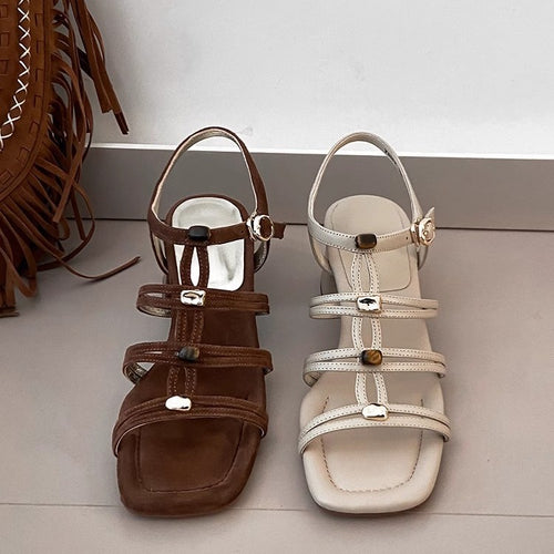 Damen Strappy Blockabsatzsandalen mit schicken Schnallenakzenten Drune