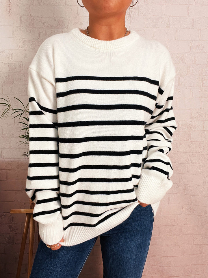 Damen lässiger gestreifter Pullover mit modernem Schnitt Drune