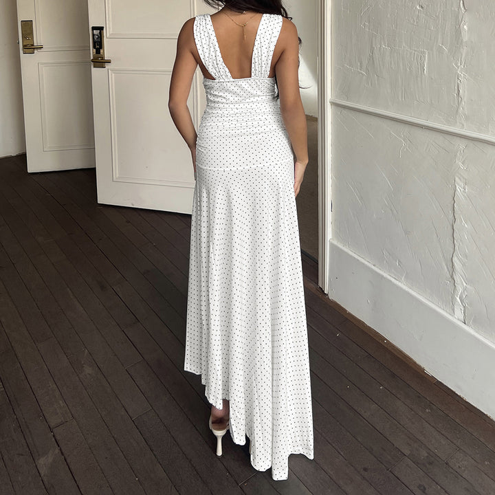 Damen Maxikleid mit asymmetrischem Saum und tiefem V-Ausschnitt Drune
