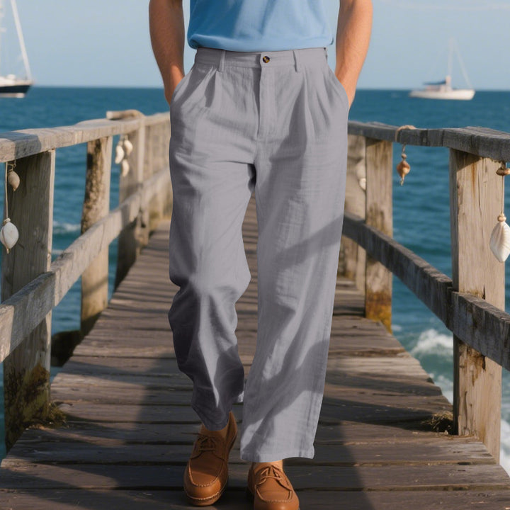 Herren nan elegante Leinenhose mit weitem Bein und Bundfalten Drune
