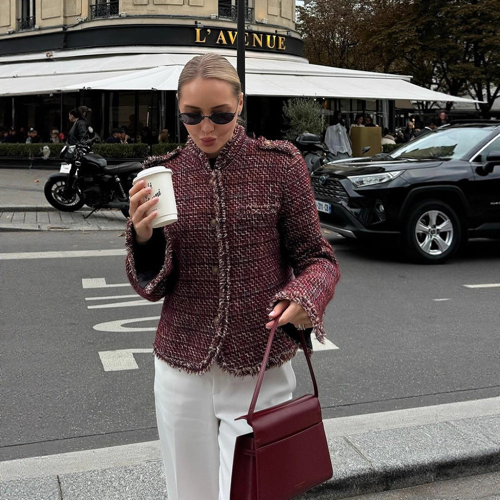 Damen modische Tweedjacke mit edlen Details Drune