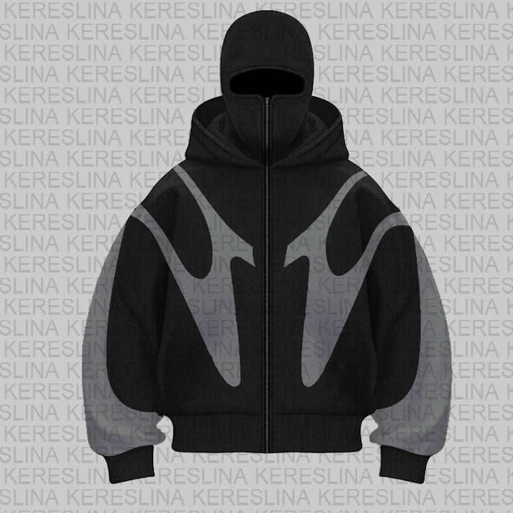 Damen stylische Kapuzenjacke mit kontrastierenden Farbblockierungen und hohem Kragen Drune