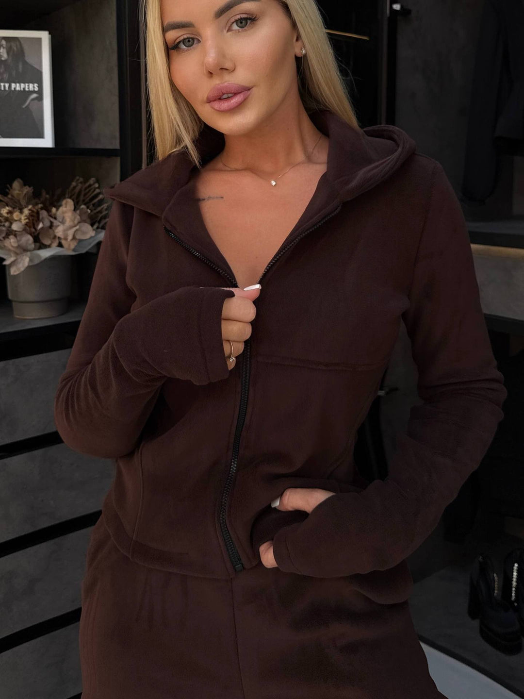 Damen modischer Fleece-Jumpsuit mit praktischem Reißverschluss Drune