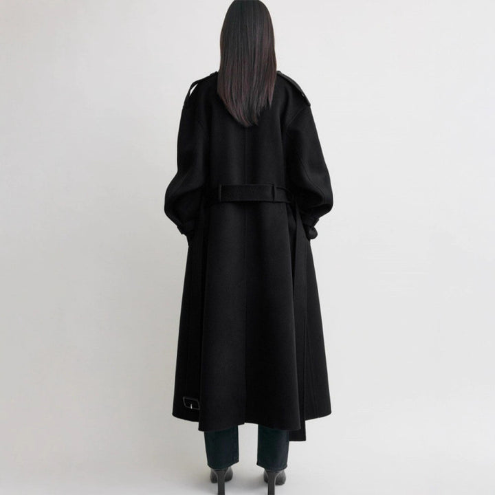 Damen eleganter Überlanger Wool Trenchcoat Drune