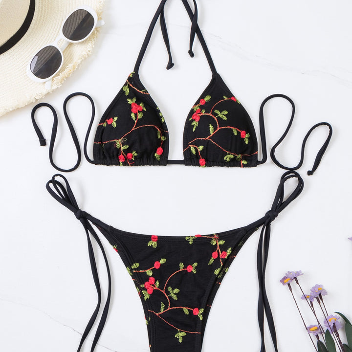 Damen Triangel-Bikini mit handgefertigten floralen Stickereien Drune