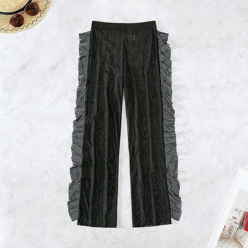 Damen transparente Strandhose mit raffinierter Rüschendetail Drune
