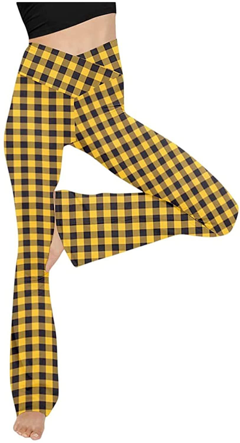 Damen nan taillenhohe Yogahose mit überkreuztem Bund und ausgestelltem Saum mit Schlitz Drune