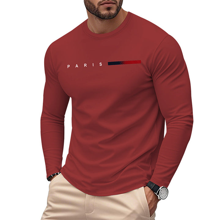 Herren Langarm T-Shirt mit modernem Paris-Druck und elastischem Saum Drune