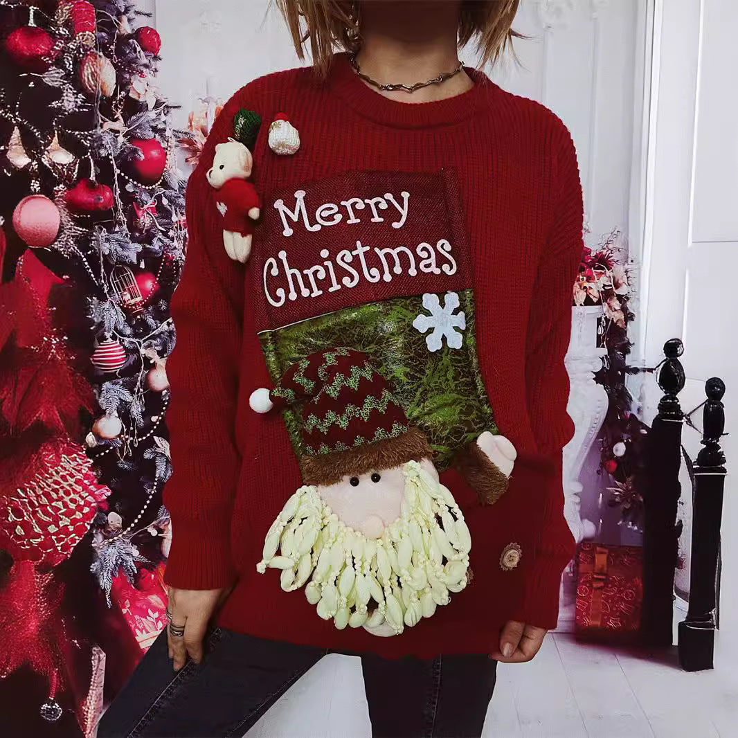 Damen Weihnachts-Pullover mit festlichem Design und 3D-Applikationen Drune