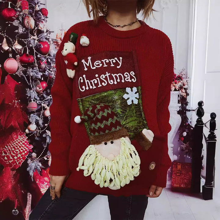Damen Weihnachts-Pullover mit festlichem Design und 3D-Applikationen Drune