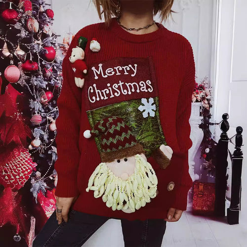 Damen Weihnachts-Pullover mit festlichem Design und 3D-Applikationen Drune